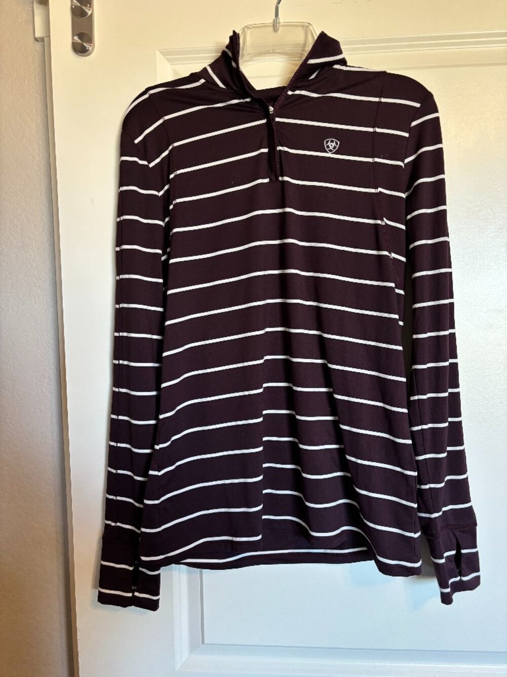 AriatTEK Cold Series Striped Quarter Zip Pullover Base Layer Maroon White L
